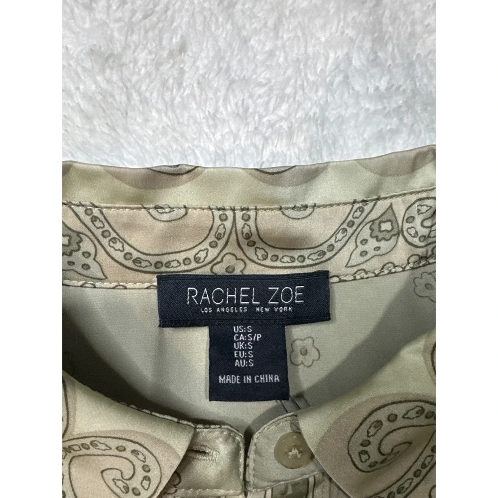 Rachel Zoe Paisley Button Down Blouse Womens Small Sage Green NWT Long Sleeve - Picture 3 of 5